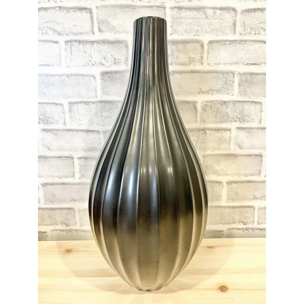 West Elm Pure Black Ceramic Vase 19” Tall, 27” Wide Large Heavy